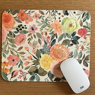 petit Tapis de souris fleurs jaune vert bleu