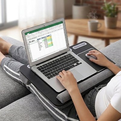 Support ordinateur portable assis sur une chaise