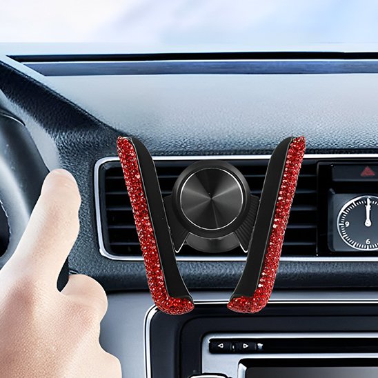 Support telephone voiture rouge avec main