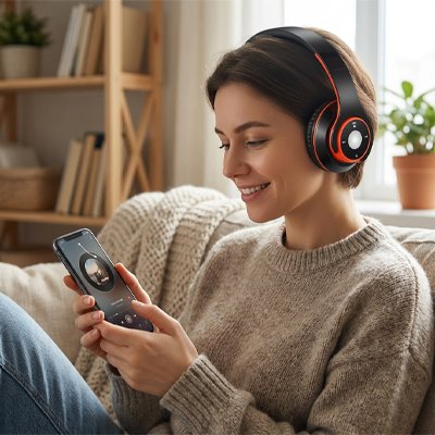 Casque bluetooth fille ecoute musique