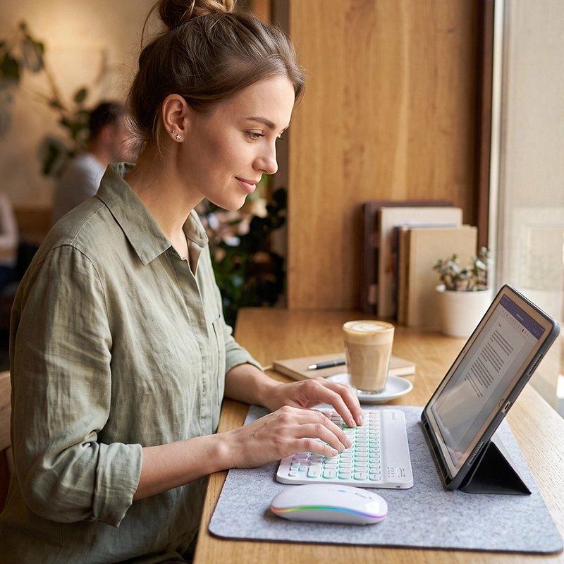 Clavier bluetooth femme qui ecrit