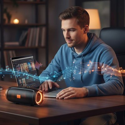 Enceinte bluetooth homme devant