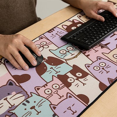 grand Tapis de souris avec plusieur visage de chat