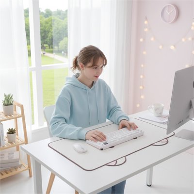 grand Tapis de souris blanc visage de chat avec petite oreille