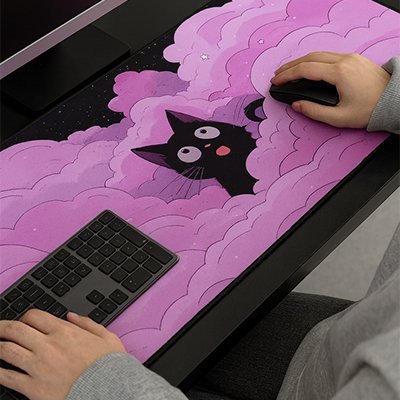 grand Tapis de souris nuage nauve chat noir