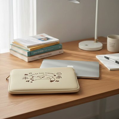 Housse ordinateur renard sur bureau