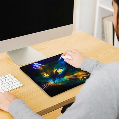 petit Tapis de souris noir avec visage de chat différent couleur