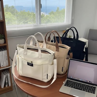Sac ordinateur femme blanc kaki noir