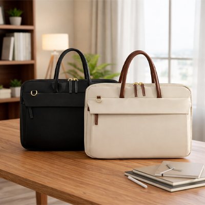 Sac ordinateur femme noir beige