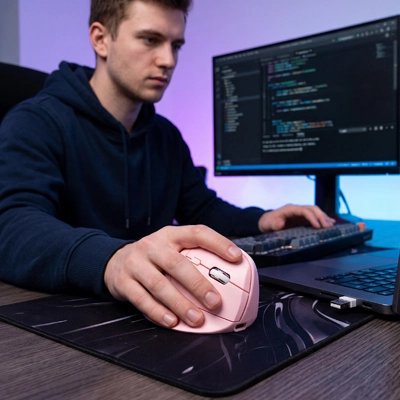 souris ergonomique rose