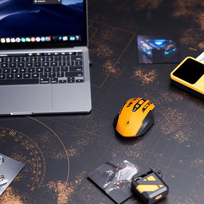 Souris sans fil orange avec ordinateur