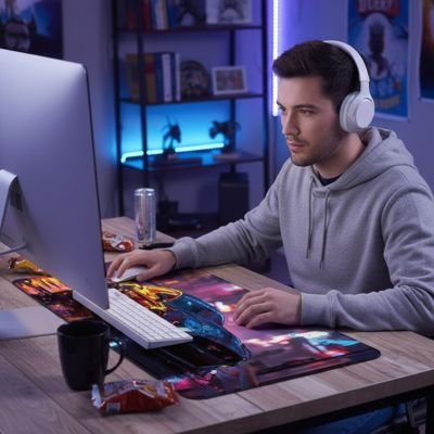 Sous main bureau auto colorer avec homme qui joue