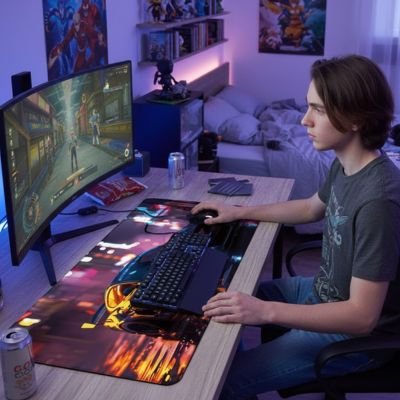 Sous main bureau auto colorer avec jeune homme