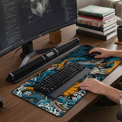 Sous main bureau dragon bleu