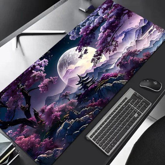 Sous main bureau fond nauve lune blanche