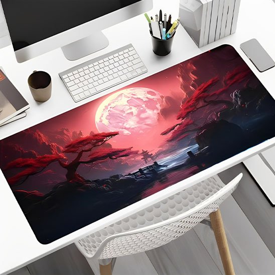 Sous main bureau lune blanche fond rosé