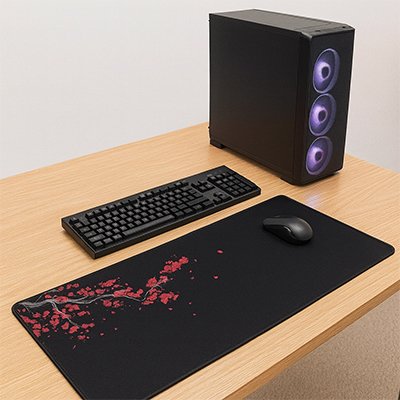 Sous main bureau noir avec feuillage