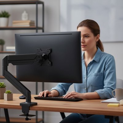 Support ecran PC avec femme de dos