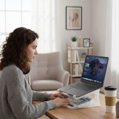 Support ordinateur portable avec femme