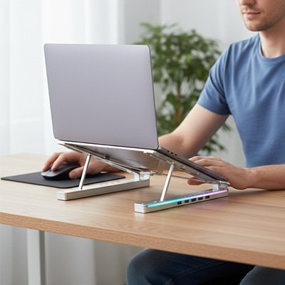 Support ordinateur portable gris port usb sur coter