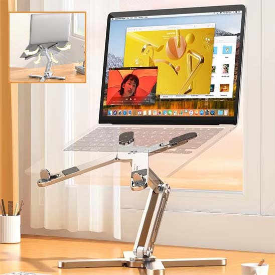 Support ordinateur portable rétractable avec ordinateur portable dessus