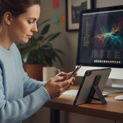 Support pour tablette noir avec femme