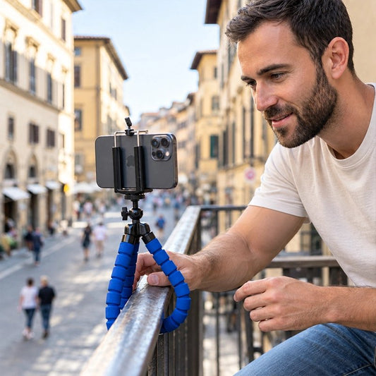 support telephone homme prend des photo