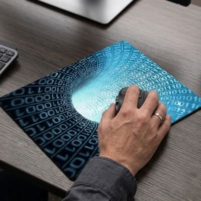 Tapis de souris bleu avec main