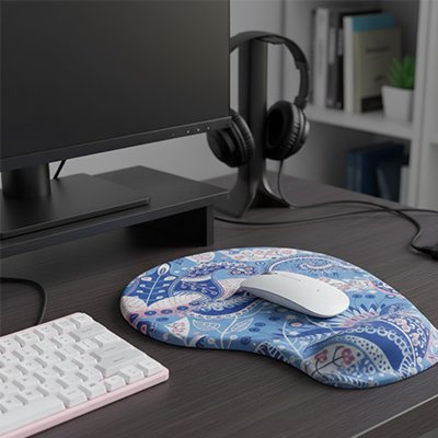 Tapis de souris ergonomique bleue avec souris