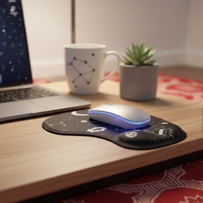 Tapis de souris ergonomique noir devant une plante
