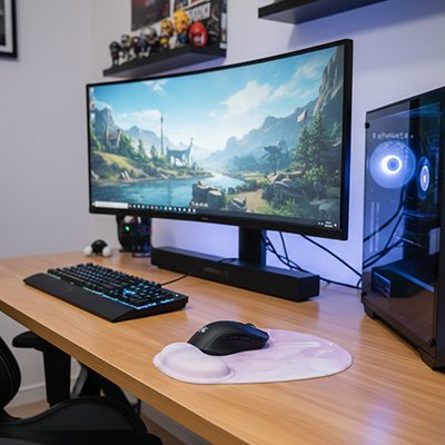 Tapis de souris ergonomique rose devant ordinateur