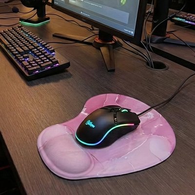 Tapis de souris ergonomique rose souris fil