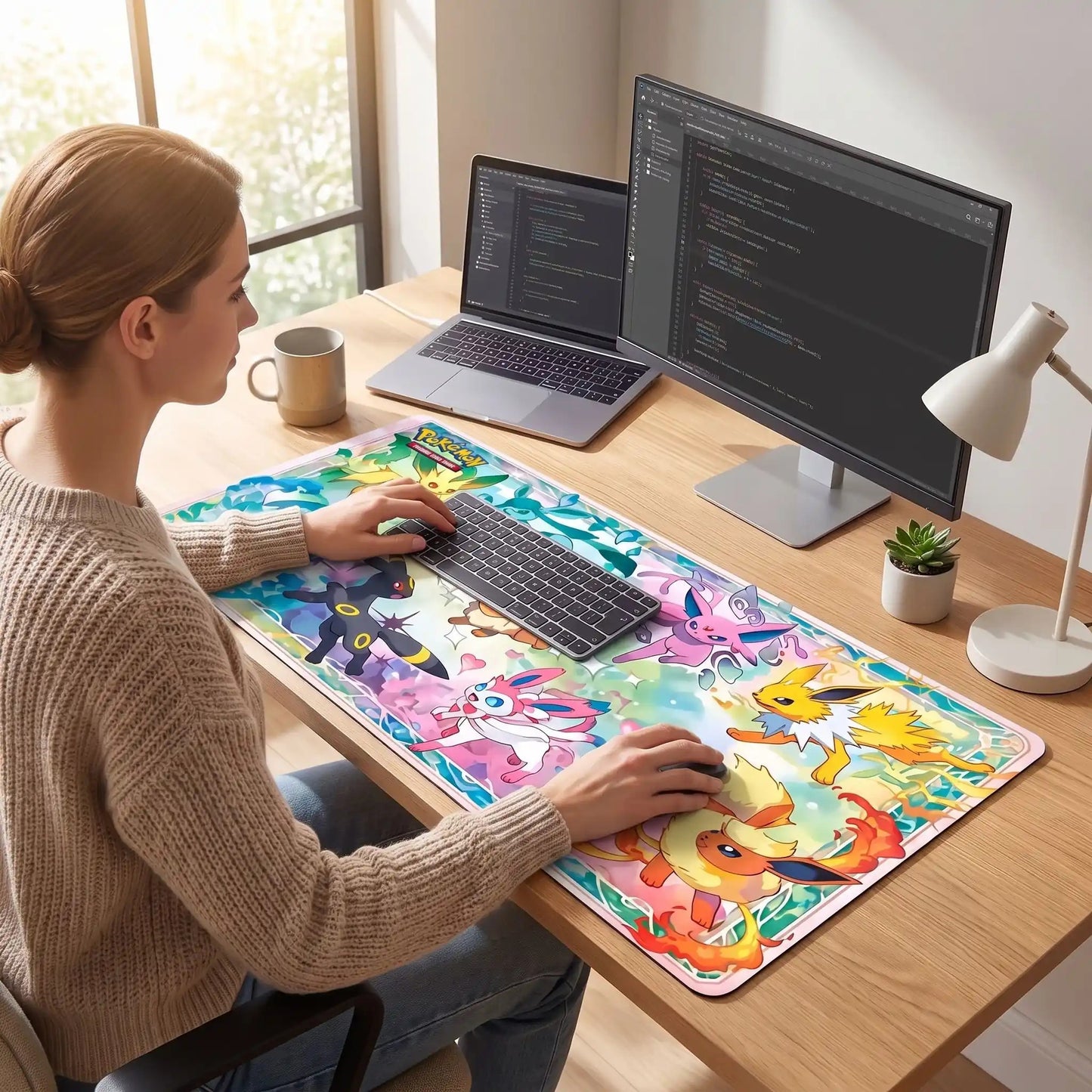 Tapis de souris gamer femme écrit sur son clavier 
