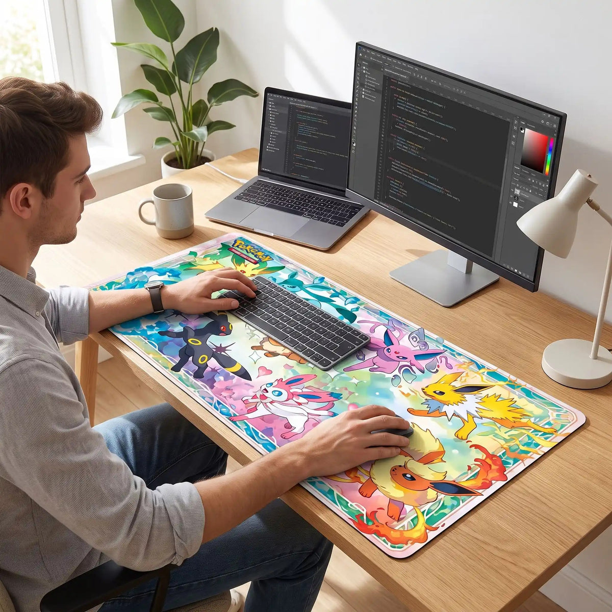 Tapis de souris gamer homme devant so ordinateur 
