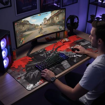 tapis de souris gamer homme qui joue sur son ordinateur