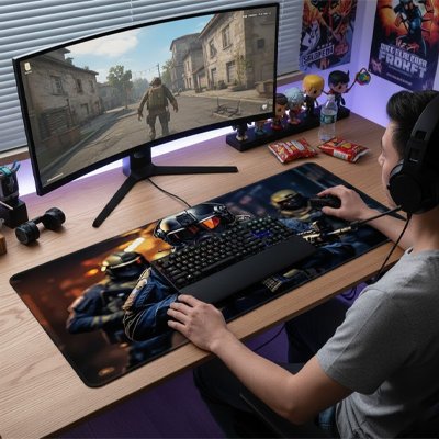 Tapis de souris gamer homme qui joue