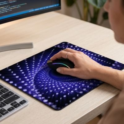 Tapis de souris mauve avec main