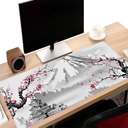 Tapis de souris temple devant montagne neige